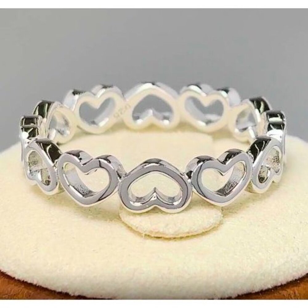 925 STERLING SILVER Hearts Eternity Band Ring Thumb Ring - Picture 11 of 16